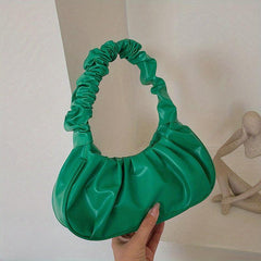 Pleat Portable Handbag PU Leather Armpit Hobo Bag