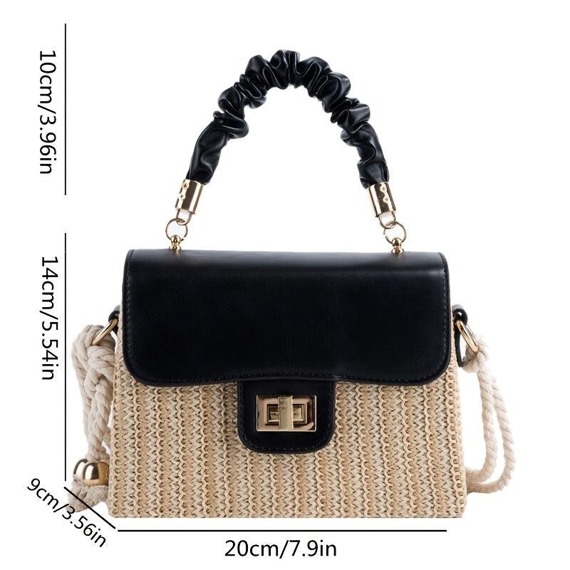 Straw Mini Flap Square Bag with Ruched Top Handle