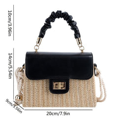 Straw Mini Flap Square Bag with Ruched Top Handle