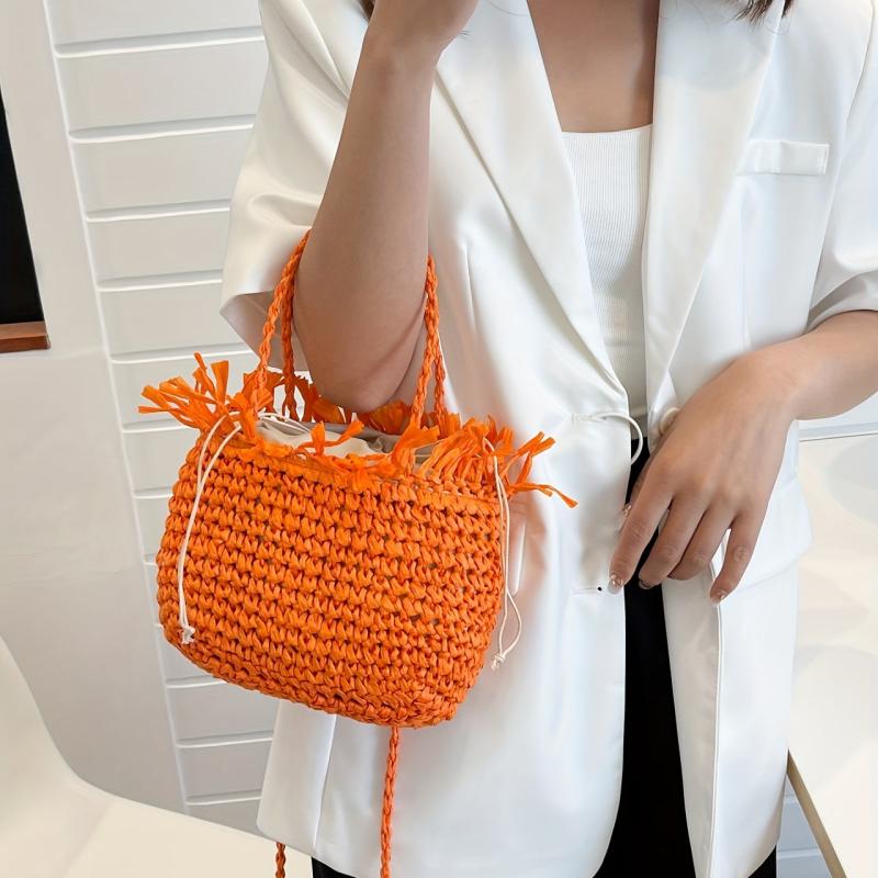 Boho Style Fringe Beach Bag Straw Handbag
