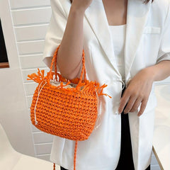 Boho Style Fringe Beach Bag Straw Handbag