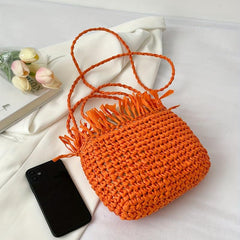 Boho Style Fringe Beach Bag Straw Handbag