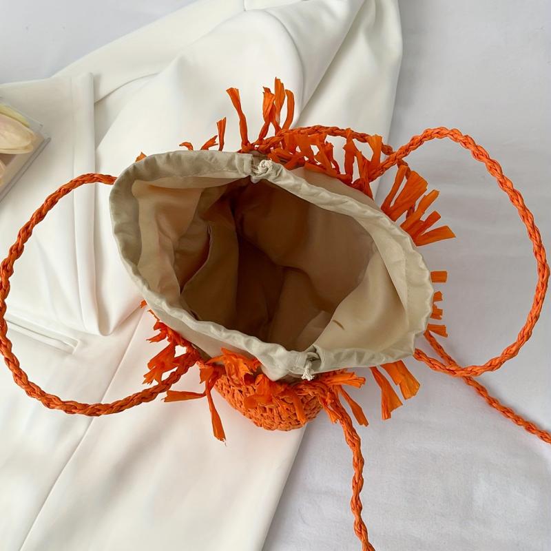 Boho Style Fringe Beach Bag Straw Handbag