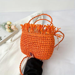 Boho Style Fringe Beach Bag Straw Handbag