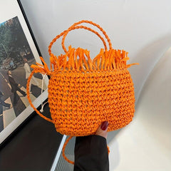 Boho Style Fringe Beach Bag Straw Handbag