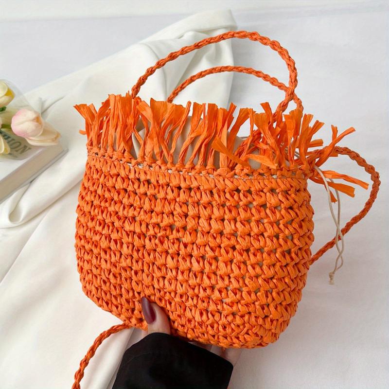 Boho Style Fringe Beach Bag Straw Handbag