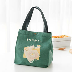Cartoon Pattern Canvas Bucket Bag Large Capacity Lunch Box Handbag
