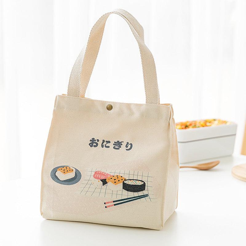 Cartoon Pattern Canvas Bucket Bag Large Capacity Lunch Box Handbag