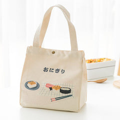 Cartoon Pattern Canvas Bucket Bag Large Capacity Lunch Box Handbag