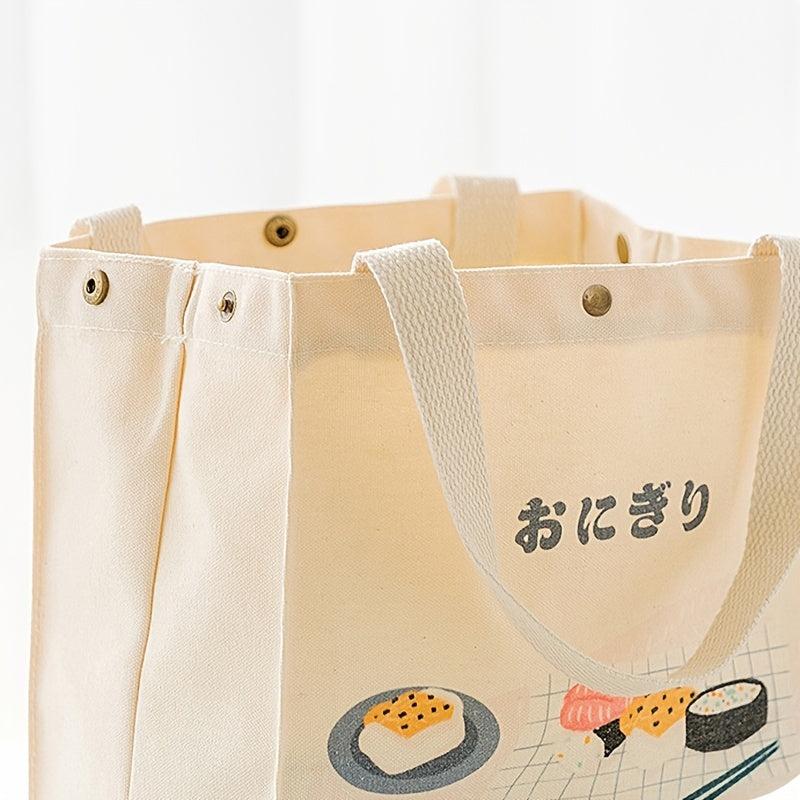 Cartoon Pattern Canvas Bucket Bag Large Capacity Lunch Box Handbag