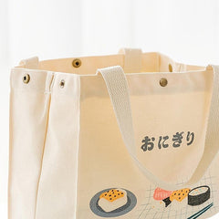 Cartoon Pattern Canvas Bucket Bag Large Capacity Lunch Box Handbag