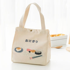 Cartoon Pattern Canvas Bucket Bag Large Capacity Lunch Box Handbag