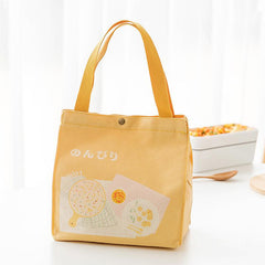 Cartoon Pattern Canvas Bucket Bag Large Capacity Lunch Box Handbag