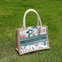 Floral & Letter Print Square Bag Portable Top Double Handles Handbag
