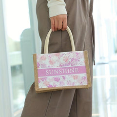 Floral & Letter Print Square Bag Portable Top Double Handles Handbag