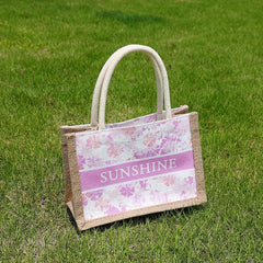 Floral & Letter Print Square Bag Portable Top Double Handles Handbag