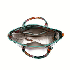 Crocodile Pattern Leather Handbag Vintage Gradient Shoulder Bag