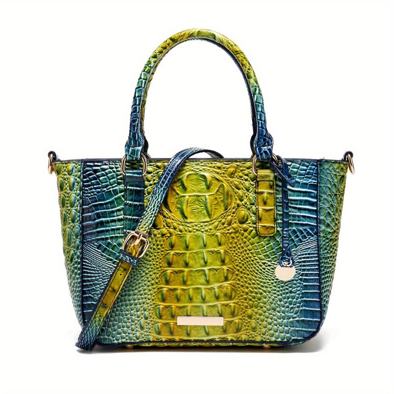 Crocodile Pattern Leather Handbag Vintage Gradient Shoulder Bag