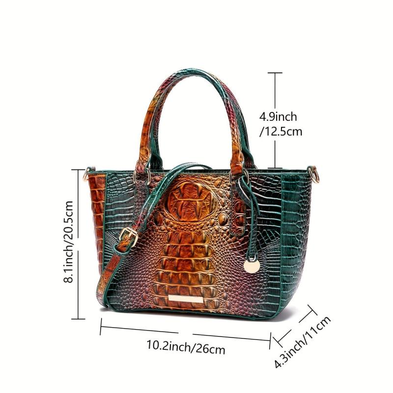 Crocodile Pattern Leather Handbag Vintage Gradient Shoulder Bag