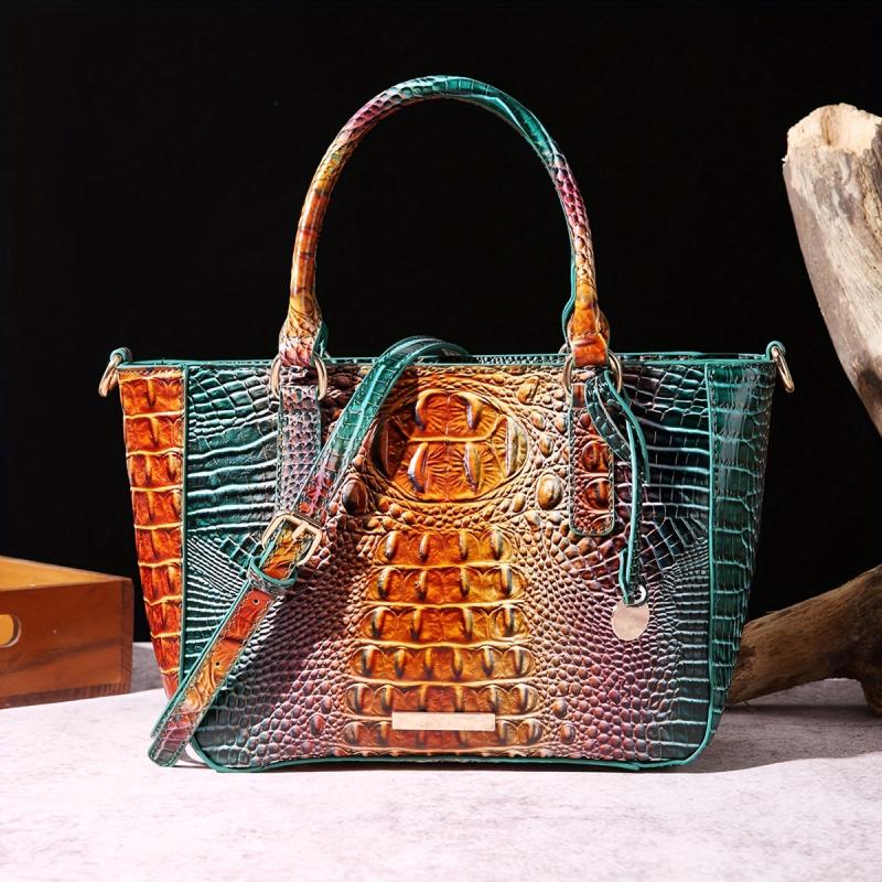 Crocodile Pattern Leather Handbag Vintage Gradient Shoulder Bag