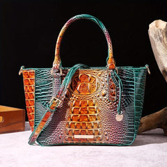 Crocodile Pattern Leather Handbag Vintage Gradient Shoulder Bag