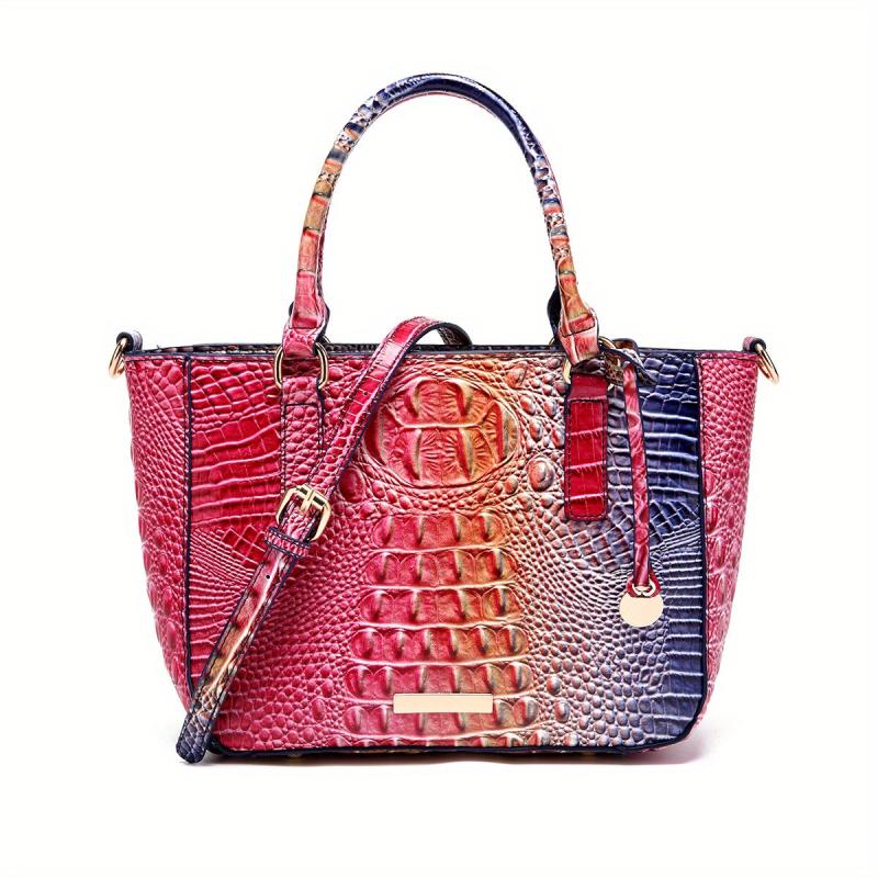 Crocodile Pattern Leather Handbag Vintage Gradient Shoulder Bag