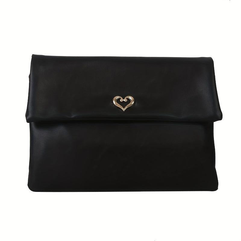 Metal Love Decor Clutch Wallet All Match Flap Coin Purse