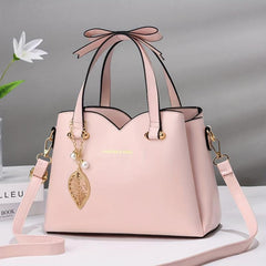 Metal Leaf Decor Crossbody Bag PU Leather Satchel Bag