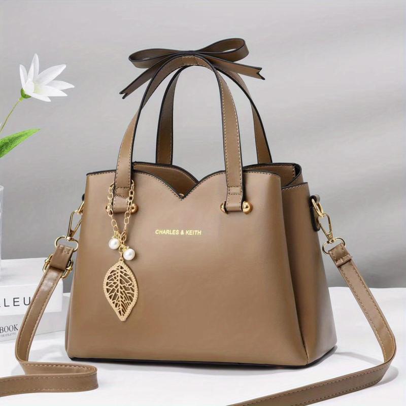 Metal Leaf Decor Crossbody Bag PU Leather Satchel Bag