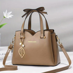 Metal Leaf Decor Crossbody Bag PU Leather Satchel Bag
