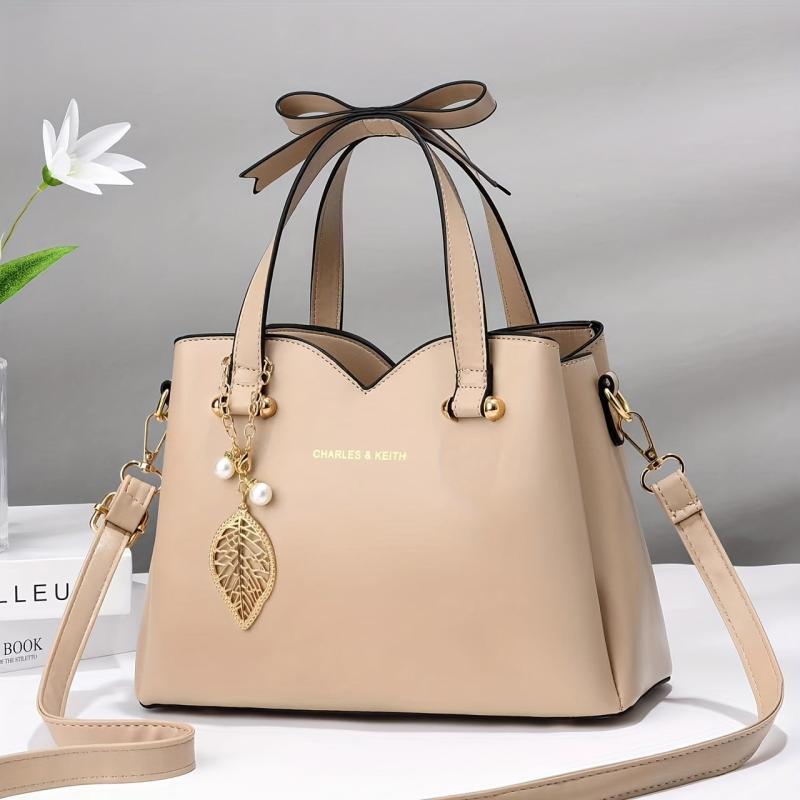 Metal Leaf Decor Crossbody Bag PU Leather Satchel Bag