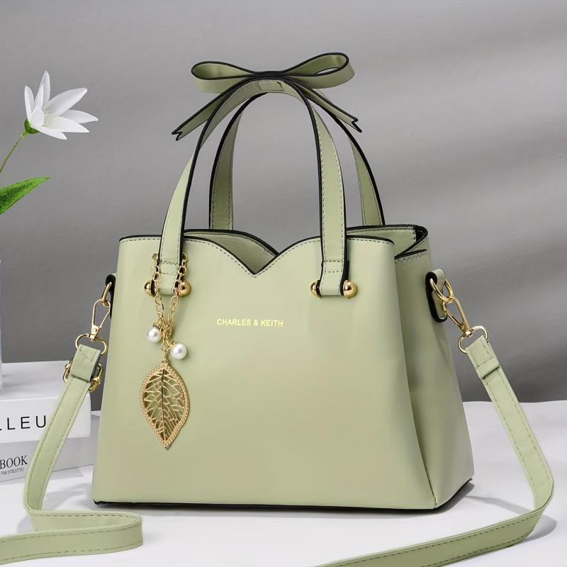 Metal Leaf Decor Crossbody Bag PU Leather Satchel Bag