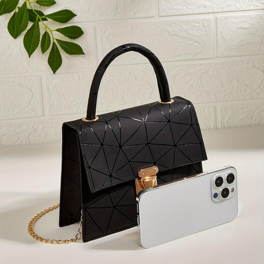 Geometric Pattern Crossbody Satchel Bag Chain Shoulder Bag