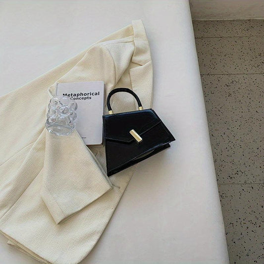 Asymmetrical Flap Top Handle Handbag in PU Leather