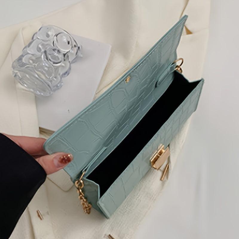 Stone Pattern Metal Chain Underarm Bag PU Leather Textured Bag