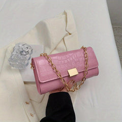 Stone Pattern Metal Chain Underarm Bag PU Leather Textured Bag