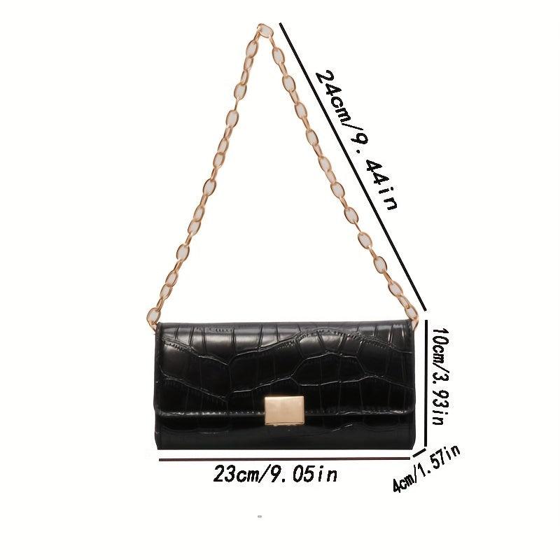 Stone Pattern Metal Chain Underarm Bag PU Leather Textured Bag