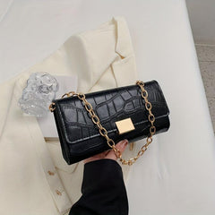 Stone Pattern Metal Chain Underarm Bag PU Leather Textured Bag