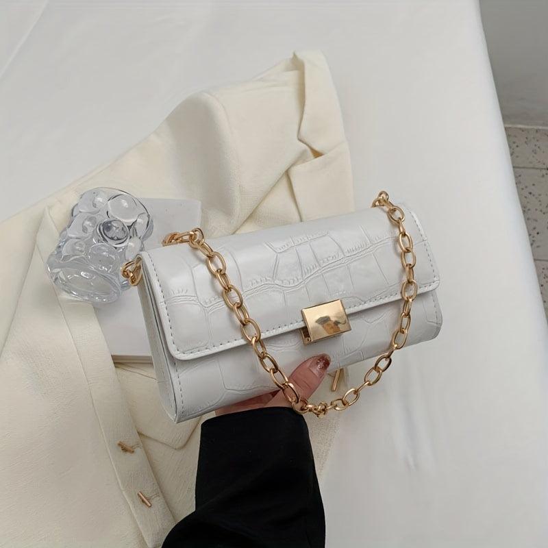 Stone Pattern Metal Chain Underarm Bag PU Leather Textured Bag