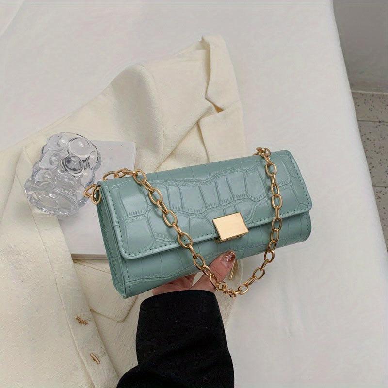 Stone Pattern Metal Chain Underarm Bag PU Leather Textured Bag
