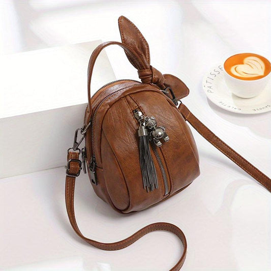 Mini Rabbit Ears Decor Crossbody Bag PU Leather Textured Bag