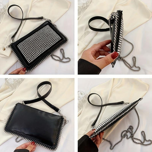 Retro Rhinestone Small Handbag PU Leather Crossbody Bag