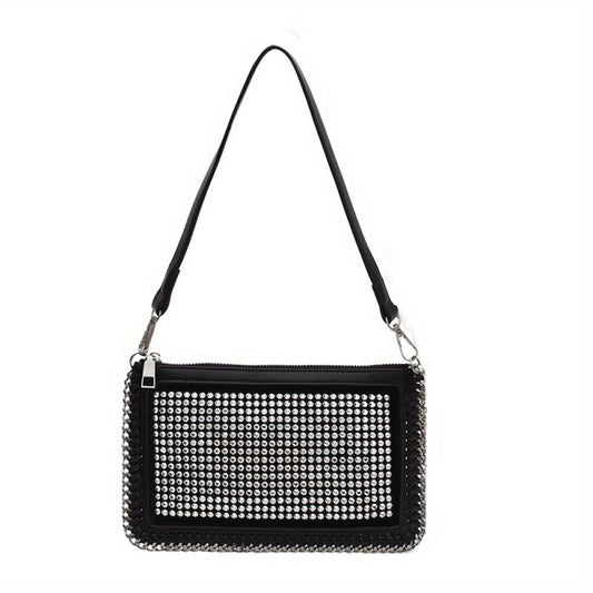 Retro Rhinestone Small Handbag PU Leather Crossbody Bag
