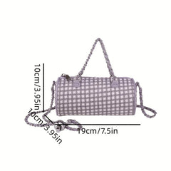 Metal Chain Plaid Barrel Crossbody Bag Lightweight Shoulder Bag