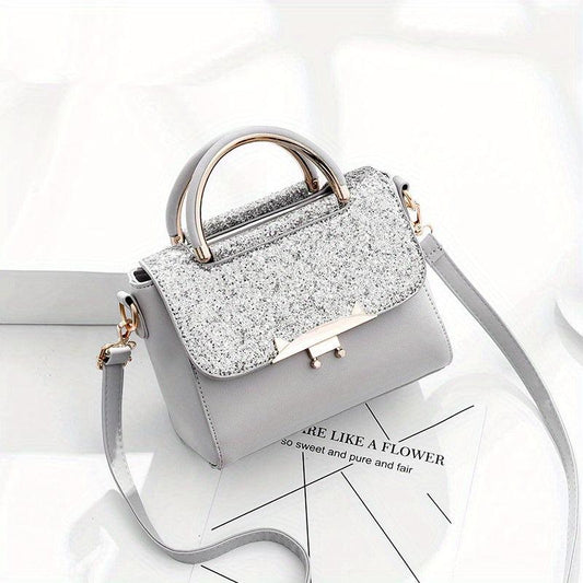 Glitter Decor Square Satchel Bag Flap Crossbody Bag