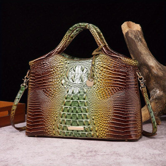 Crocodile Pattern Gradient Tote Bag Large Capacity Leather Satchel Shoulder Bag