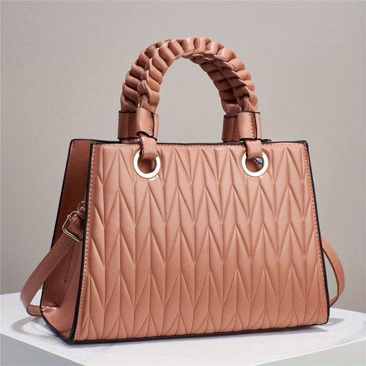 Quilted Geometric Embossed Satchel Bag - Classic Shoulder Bag