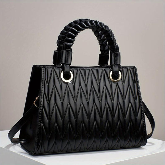 Quilted Geometric Embossed Satchel Bag - Classic Shoulder Bag