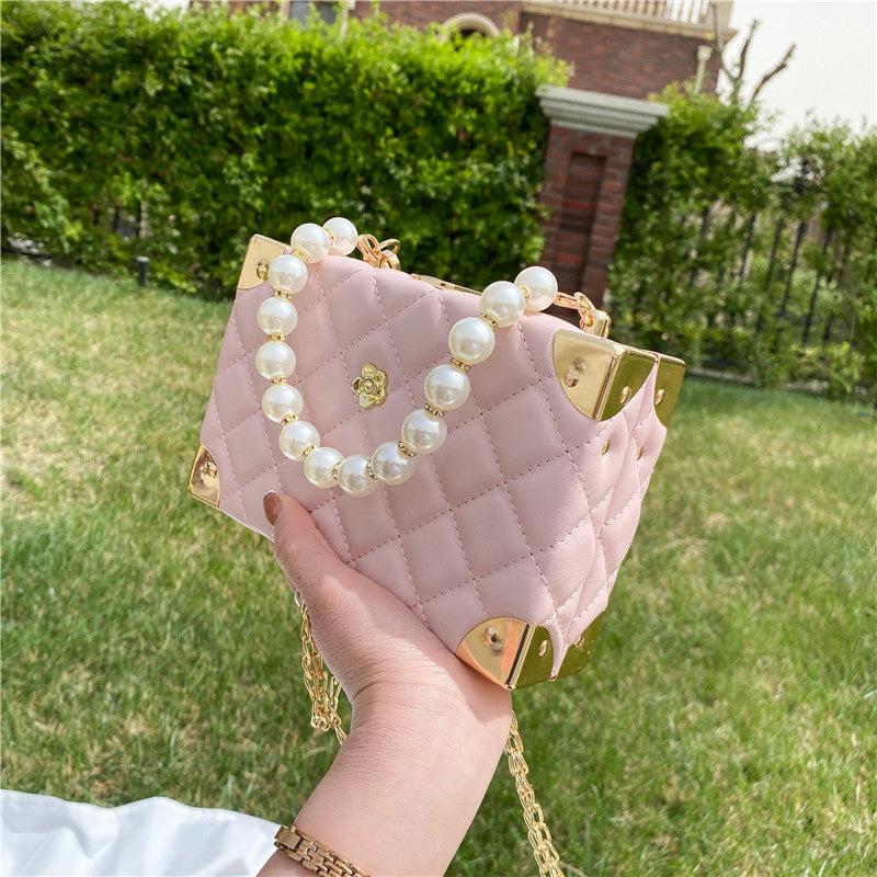 Faux Pearl Beaded Quilted Chain Bag