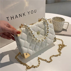 Faux Pearl Beaded Quilted Chain Bag